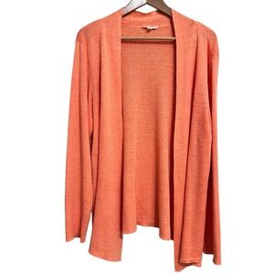 Eileen Fisher open-front shaped cardigan in the color Papaya